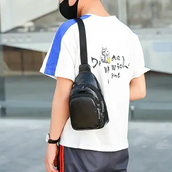 

2019 Men's Solid PU Chest Sling Bag Waist Packs Travel Camping Cross Body Shoulder Backpack Messenger Outdoor Hiking Travel Bag
