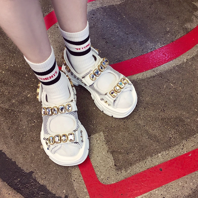 Kaufen ADBOOV Edelstein Sandalen Frauen Plattform Sommer Schuhe Frau Peep Toe Mit Nieten Sandalen Damen Perlen Alias Mujer