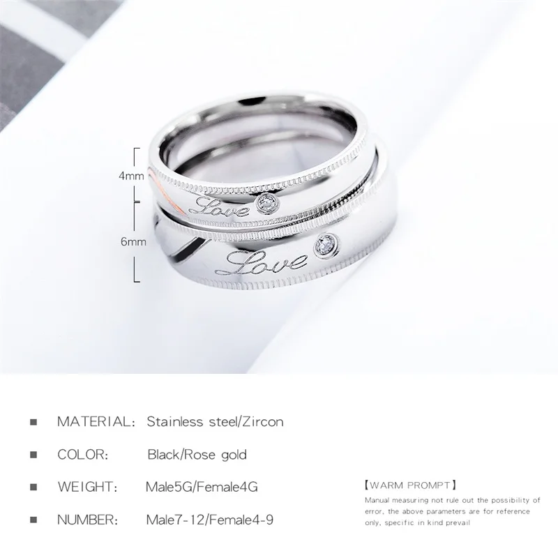 AZIZ BEKKAOUI LOVE Heart Crystal Couple Rings Engrave Name Stainless Steel Rings Promise Band Engagement Wedding Jewelry Gift