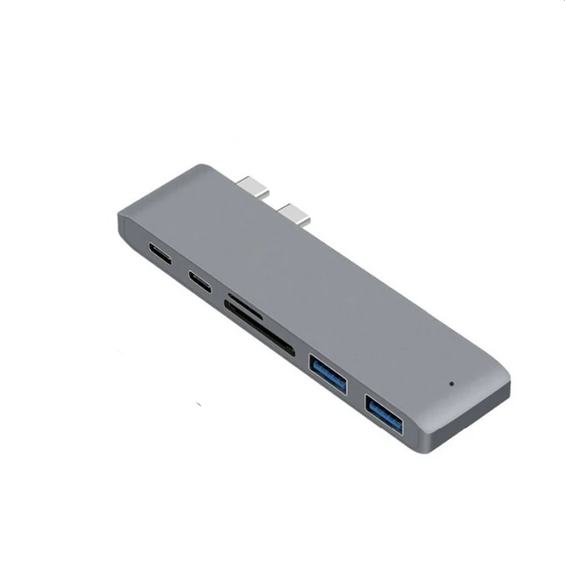 USB C концентратор для Macbook Pro 13 type C концентратор адаптер для ноутбука Dual type C To Thunderbolt 3 USB 3,0 устройство для чтения карт SD TF многофункциональный концентратор - Цвет: Gray