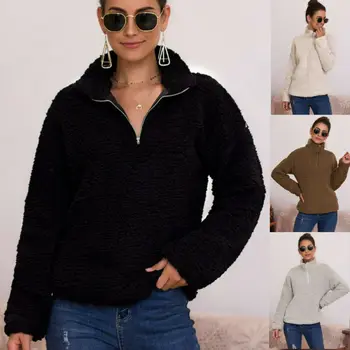 

2019 Autumn And Winter Solid Color Fashion Women Fleece Jumper Hoodies Outerwear Top Winter Warm Sweatshirt Fluffy Sweatshirts