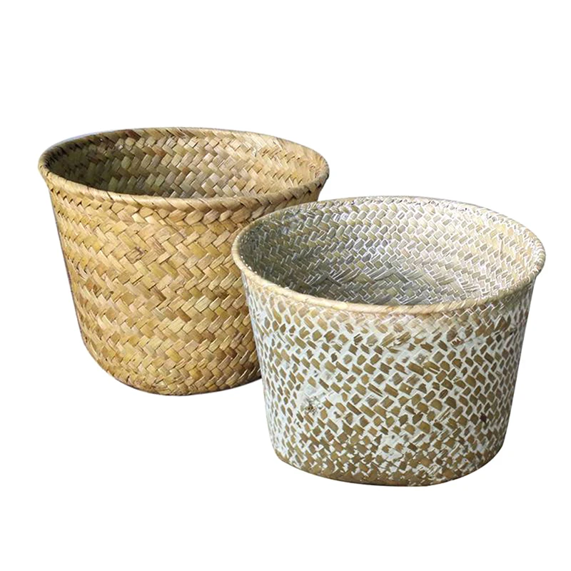 

2Colors Handmade Wicker Rattan Laundry Storage Baskets Woven Folding Flowerpot Planter 16.3*11cm Toys Dirty Cloth Storage Basket