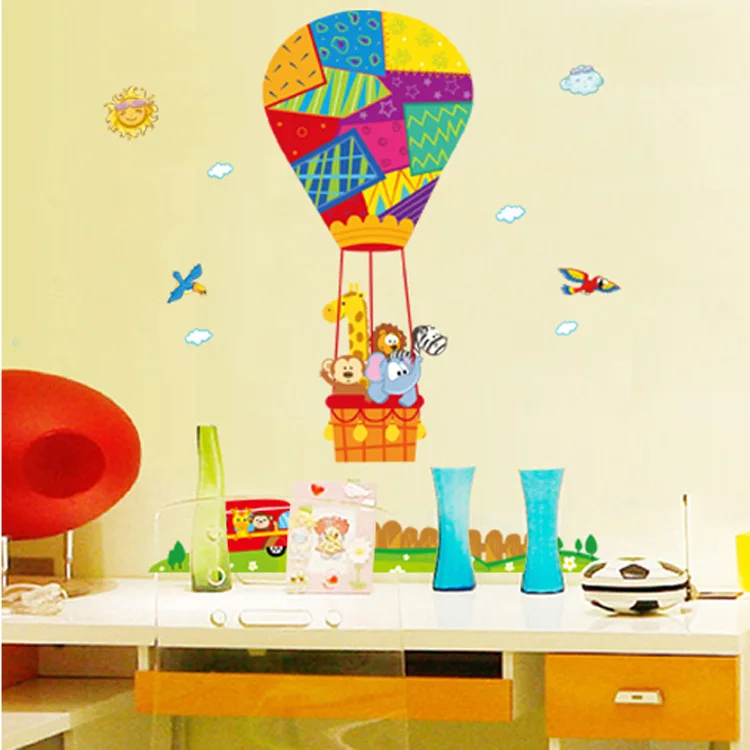

Creative Cartoon Animals Hot-air Balloon Removable Wall Stickers Kids Room Nursery Backdrop Home Decor Mural Decal ABC1051