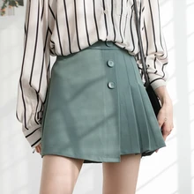 Высокая талия Женская плиссированная юбка короткая однотонная Асимметричная женская элегантная юбка на пуговицах наивысшего качества