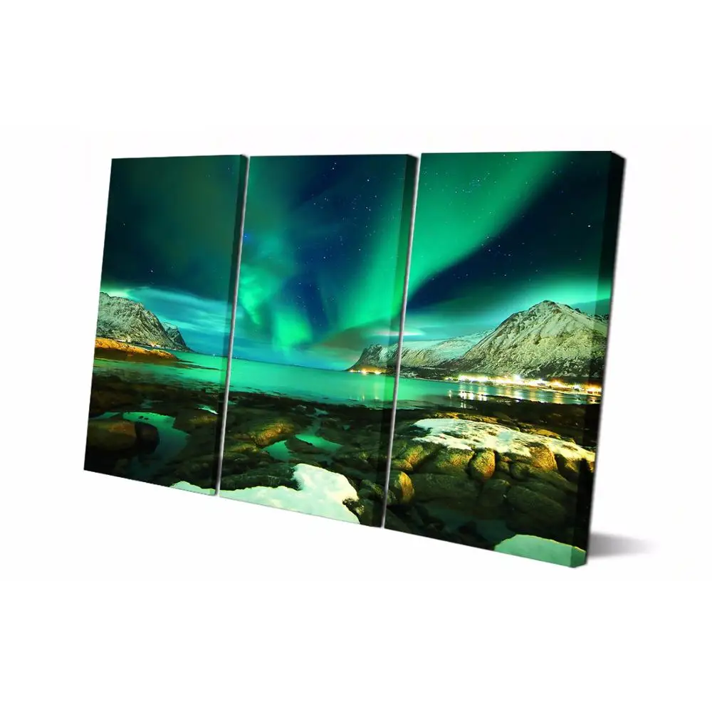 Прямая поставка 3 панели печатная картина Aurora Borealis Настенная украшение для дома