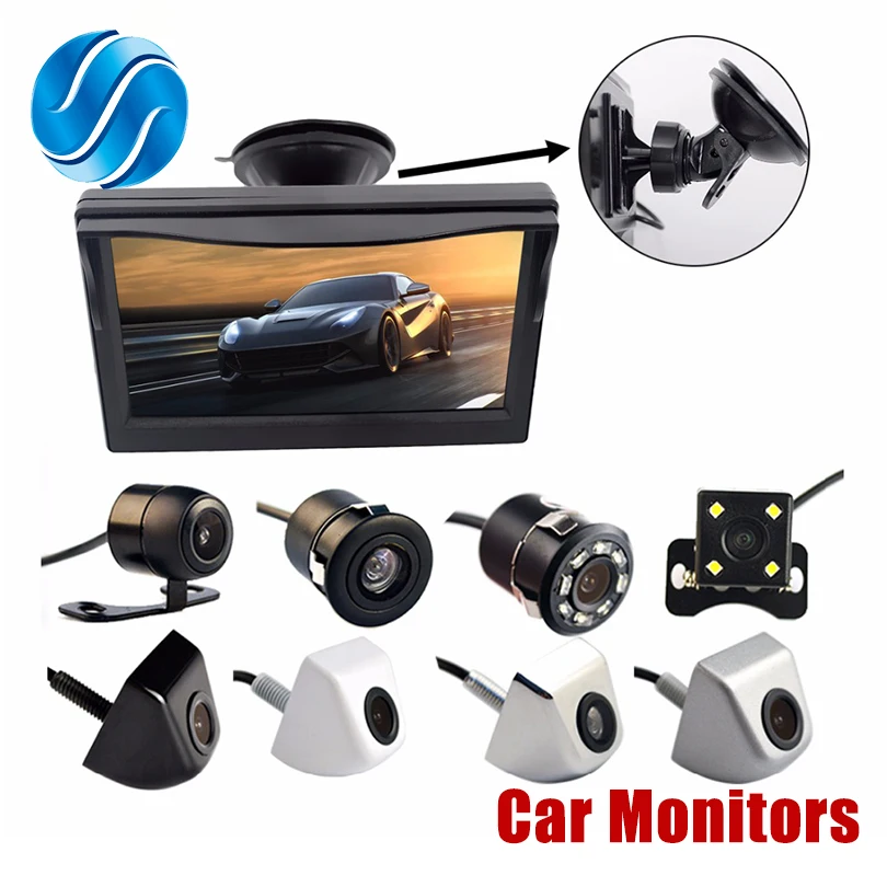 

Viecar 2In1 Car Parking System Kit 5" Sucker Bracket Color Monitor 5 Inch TFT LCD HD Display Screen+Waterproof Rear View Camera