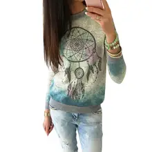 Осенняя Футболка с принтом Ловец снов, женская футболка с круглым вырезом и длинным рукавом, градиентная футболка, женская футболка, топ, дизайн, Повседневная стильная зимняя блуза