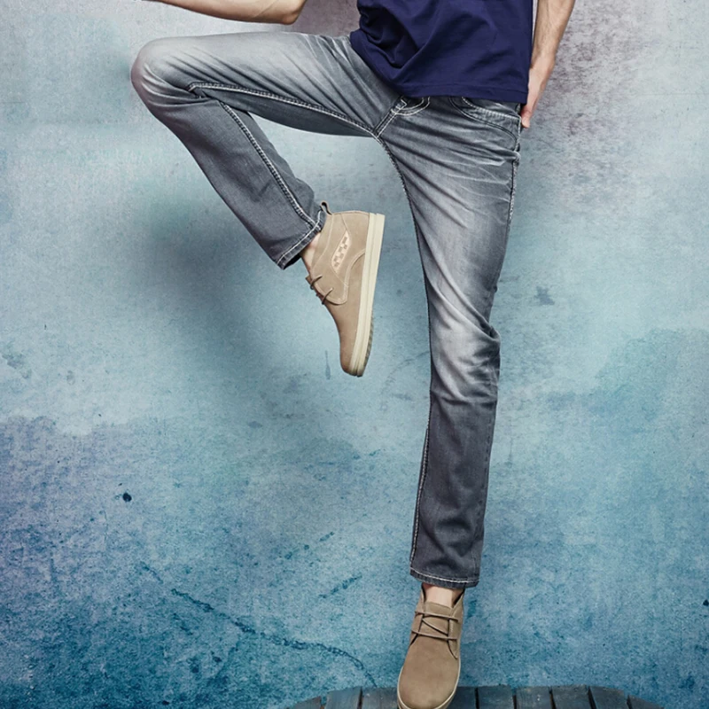 2017 New men's jeans gray and Khaki Micro stretching slim