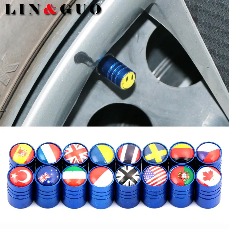 

4pcs Auto Motorcycle Accessoriesr Wheel Tires Valve Cap dust covers for Canada Peru Norway Croatia Korea Poland Serbia Flag