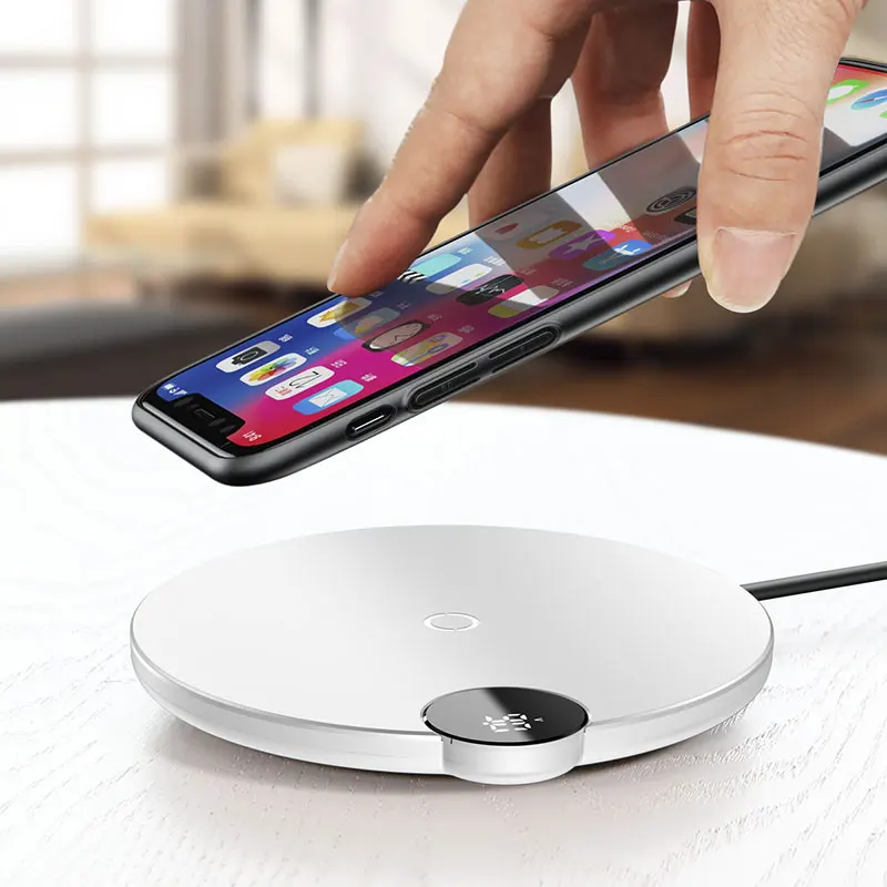 Baseus в/A Светодиодный дисплей Qi Беспроводное зарядное устройство для iPhone Xs Max XR X 8 Plus быстрая настольная Беспроводная зарядная подставка для samsung Note 9 8 - Цвет: White
