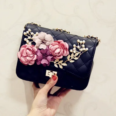 

2018 Summer New Women's Shoulder Bag PU Diagonal Chain Bag Cover Flower Diamond Shape Lattice Dinner Bag Ladies Bag