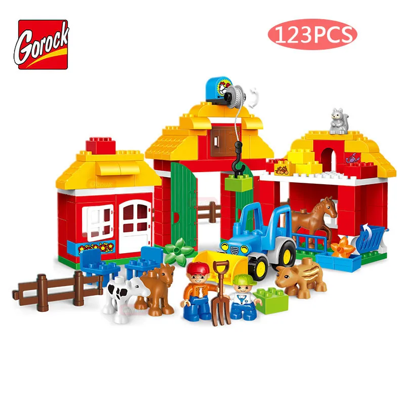

GOROCK 123PCS/SET Large Particle Happy Farm Sheep Horse Cow Squirrel Animals Paradise Building Block Brick Toy Compatible Duploe
