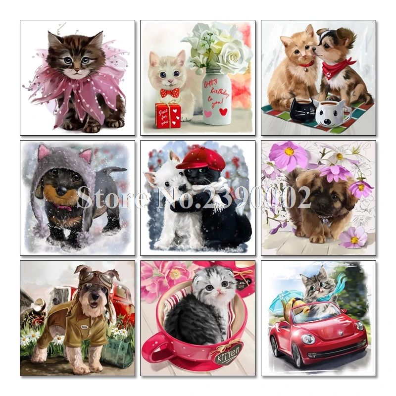 Dog Cat Lion Diamond Embroidery Animal Flower Full Rhinestone 5D DIY Painting Cross Stitch Mosaic Christmas Gift | Дом и сад