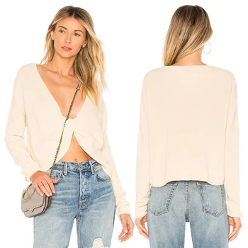 

2018 Knitting Pattern For Ladies Casual V-Neck Criss-cross Knitted Long-Sleeved Blouses Size S M L XL 2XL