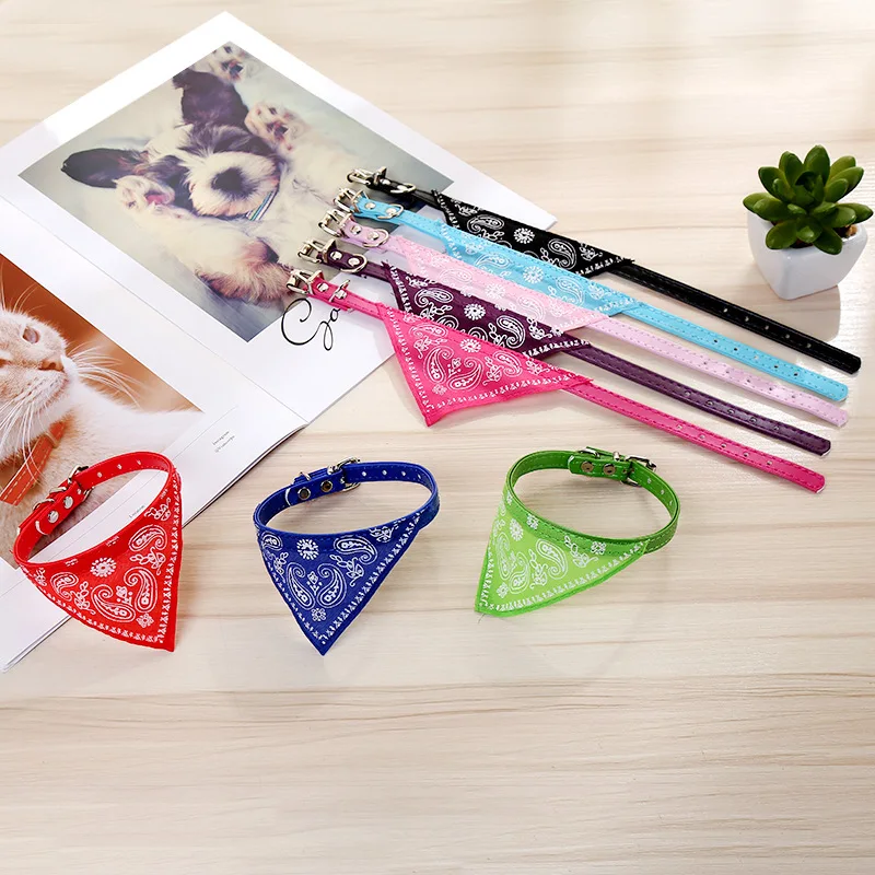 

Fashion Pet Dog Collars Triangular Saliva Towel Printed Leather Collar AdjustableDog Darness