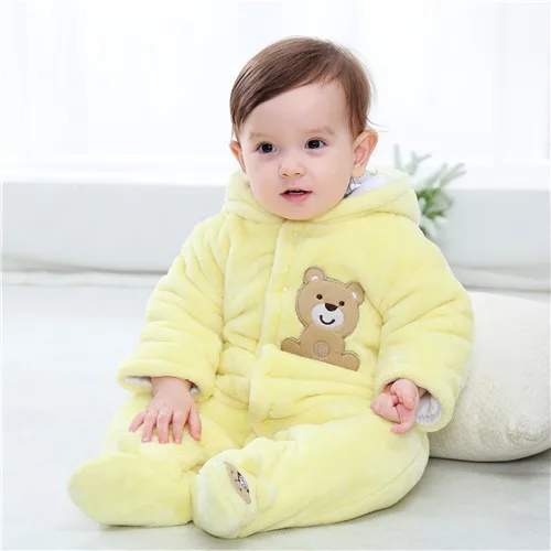 yellow dog Милый комбинезон с длинными рукавами для новорожденных; комбинезон для маленьких девочек; модные плотные теплые пижамы с капюшоном и героями мультфильмов; одежда для маленьких мальчиков - Цвет: yellow dog