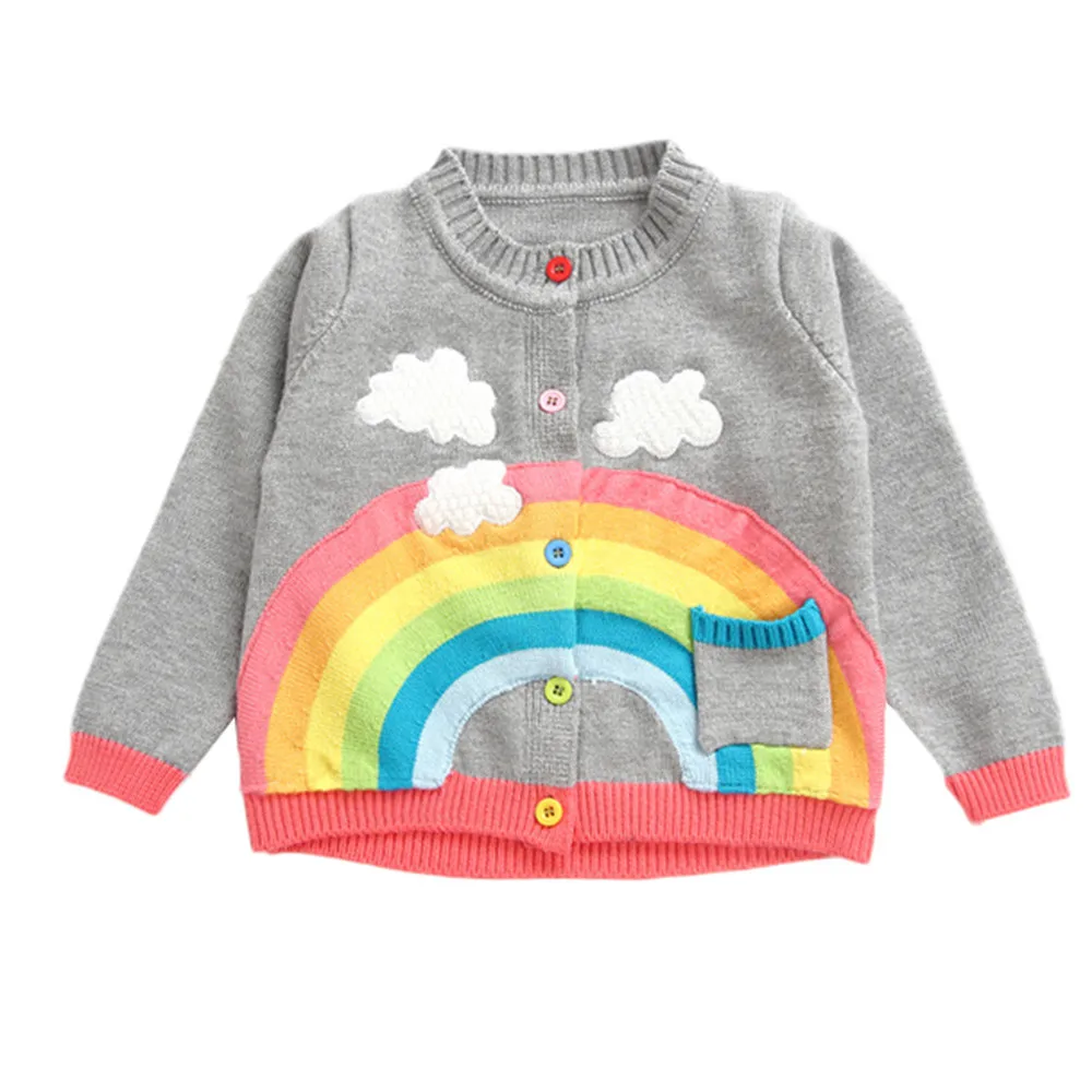 

Fashion Toddler Baby Boys Girls Knitted Sweater Spring Autumn Button Rainbow Cloud Printed Wool Tops Sweater Fleece Coat #L5
