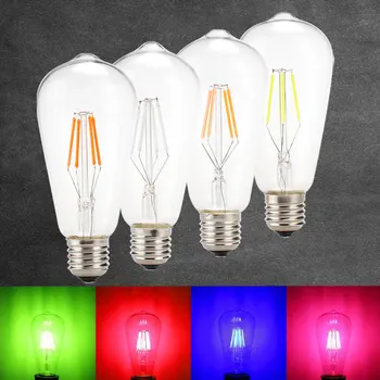 

Led Edison Filament Light ST64 COB LED Bulb Lamp E27 4W Retro Globe Replace Incandescent Blue Red Pink Green Color AC 220v