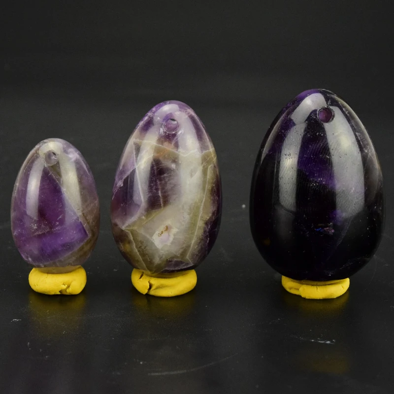 Loove Egg 3PCS Natural Drilled Voilet Amethyst Yoni Eggs for Pelvic Floor Muscles Vaginal Exercise Ben