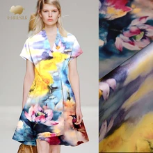 Лотос цифровая печать шелковая органза атласная ткань 12 мм перспективная гладкая рубашка платье шелковая ткань Атлас оптом шелковая ткань