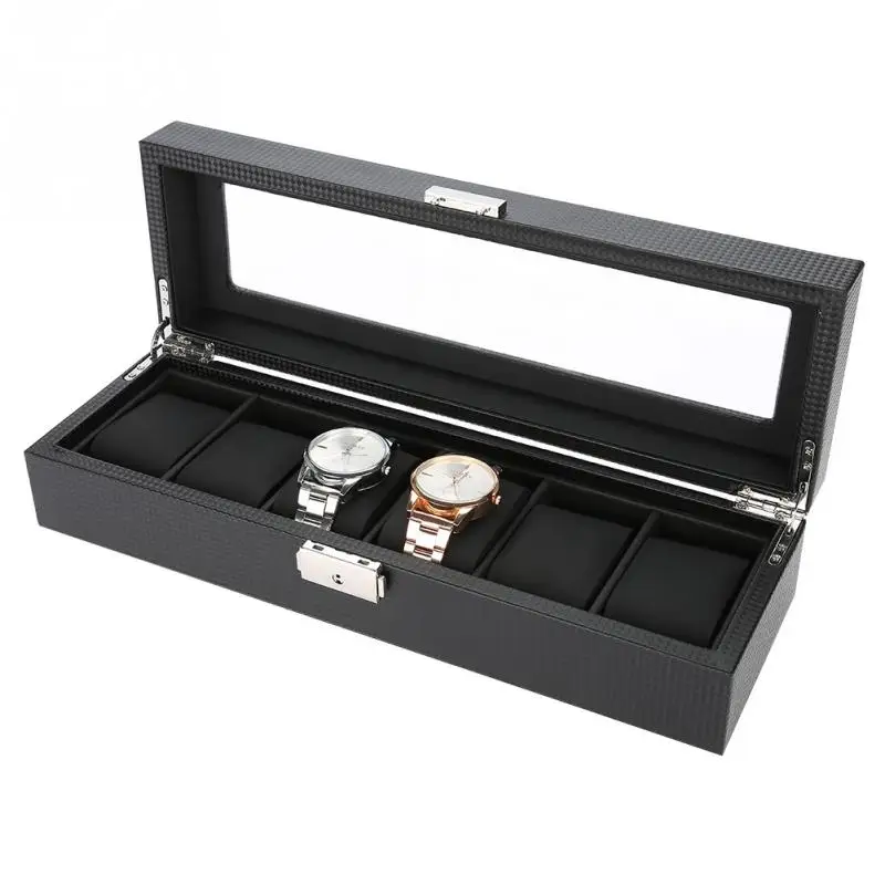 

6 Grid Watch Display Case Top Watch Box for WristWatches Jewelry Watch Gift Winder Storage Organizer Holder Drop Shipping