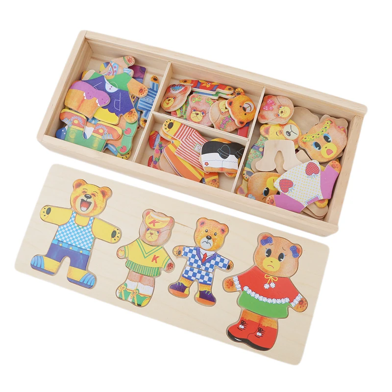 5 видов детских деревянных игрушек, одеваются медведи, одеваются, головоломки, детское платье, меняющиеся развивающие игрушки Монтессори, детский подарок