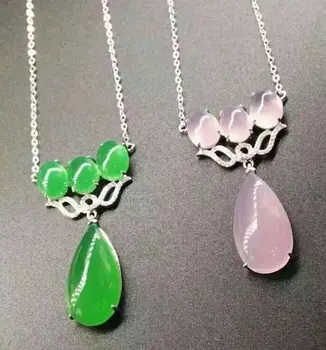 

Natural Ice Green Chalcedony With 925 Silver Inlaid Agate Pendant Necklace Sweater Chain Jewelry Gift Wholesale