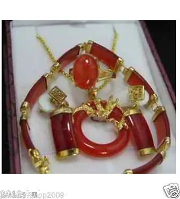 

Shipping>>new hot Fashion Jewelry Red jade pendant earrings bracelet Ring Sets
