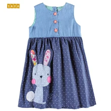 Летнее платье для девочек, детская одежда, вышитая фигурка кролик, платье с фигуркой, Детские платья для девочек, платья для маленьких девочек