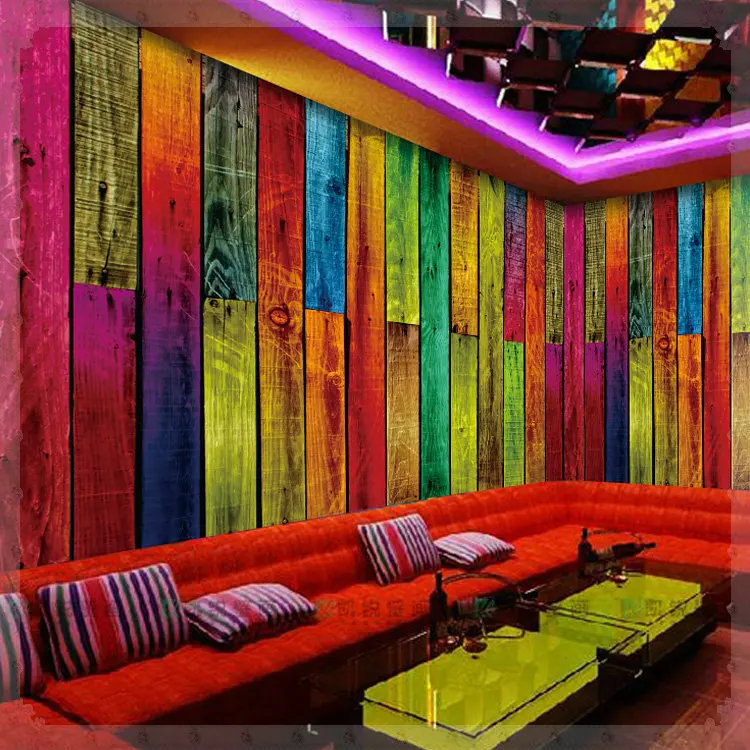 Large Photo Mural Wallpaper Vintage Ktv Wood Stripe Wall Paper Large Photo Mural Wallpaper Vintage Ktv Wood Stripe Wall Paper Colorful Plank Europe Style Grande Fresque Murale Paysage Gree In Wallpapers From Home