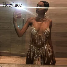 Sexy Halter Diamond Sequins Gold 2 Piece Set Women tassel Crystal Crop Top and skirts Summer Beach Backless night party clothes