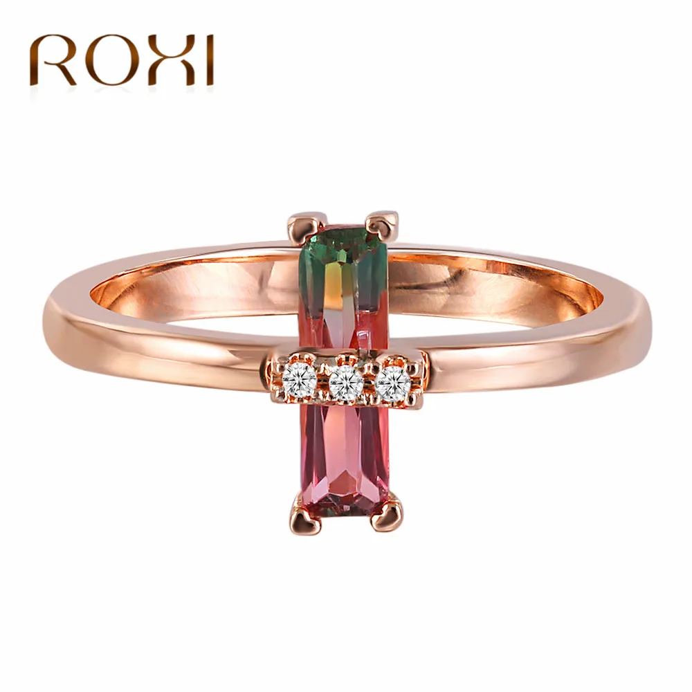 

ROXI New Unique Imitation Tourmaline Ring Rose Gold AAAAA Cubic Zircon Rings for Women Wedding Ring Party Jewelry anillos mujer