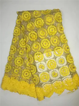 

Free shipping nice looking African nigerian lace fabric with Yellow for party&wedding dress French net lace fabric (dp814