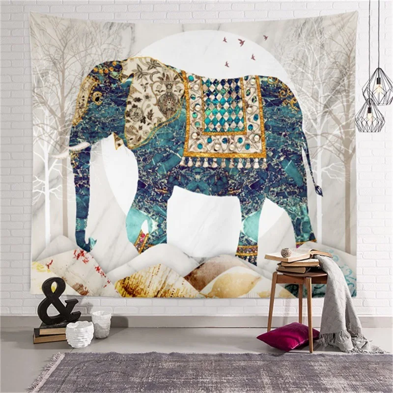 

National style Retro auspicious Blue elephant Decorative tapestry Wall hanging cloth fabric girl Beach towel shawl tablecloth