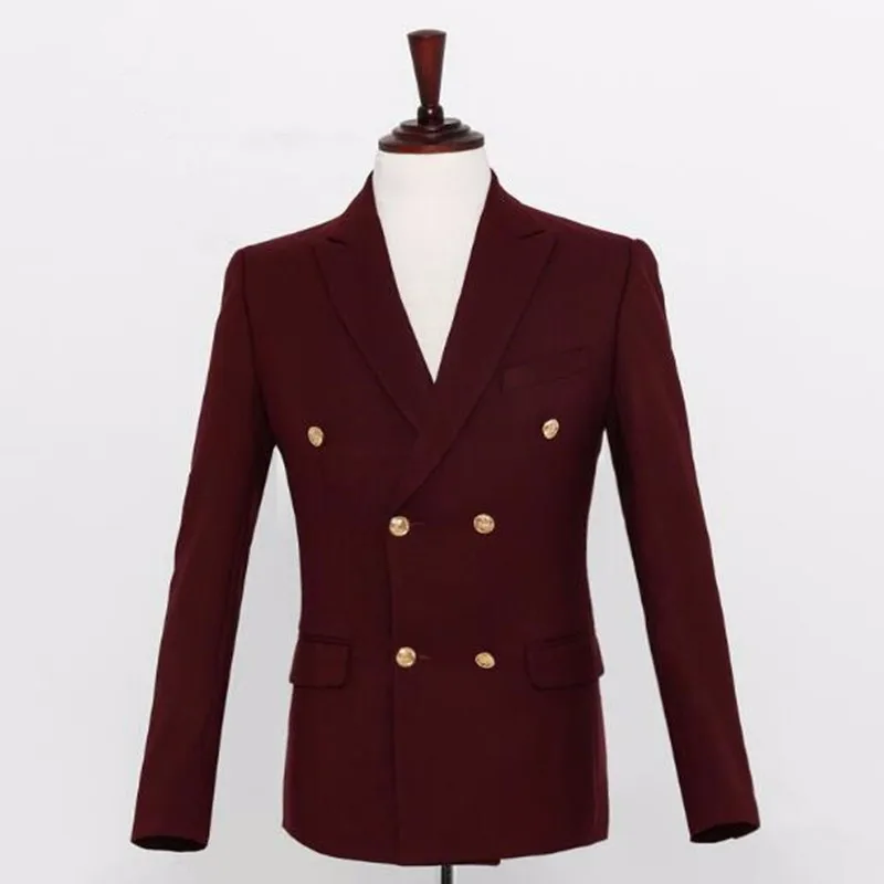10.1New design men suits jacket solid color double breasted wedding tuxedos jacket custom made groom best man suits jacket