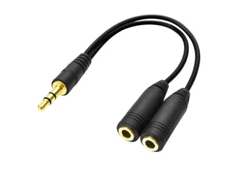 1pcs black 3.5mm 1 in 2 couples audio line Earbud Headset Headphone Earphone Splitter For pad Phone Android Mobile MP3 MP4