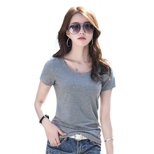Корейский летний женский модный тонкий круглый вырез удобный с коротким рукавом Хлопок Черная футболка Топы Женская Плюс Размер Однотонная футболка