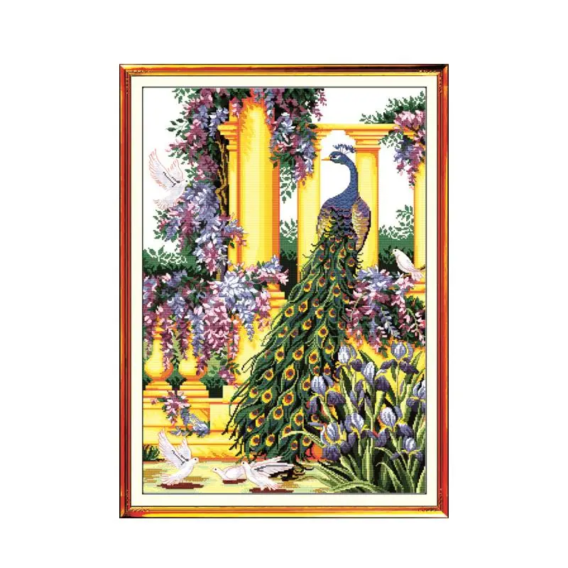 

Beautiful Park Purple Peacock Animal Cross Stitch Kit, 11CT Printed Embroidered Handmade Embroidery Decorative Painting