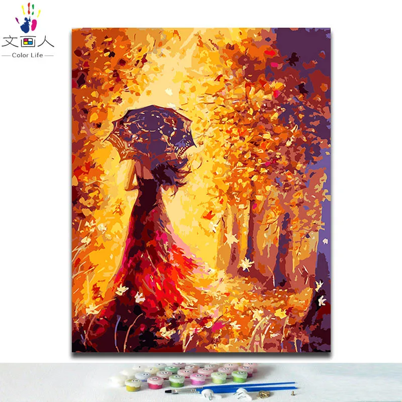 DIY Paints by numbers with kits Elegant girl pictures paintings by numbers figure abstract Golden Fantasy forest hoom wall decor - Цвет: 4031 Elegant girl