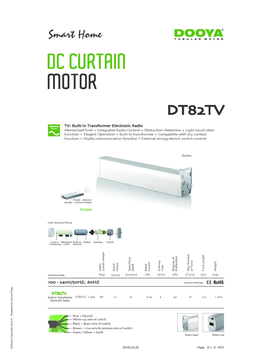 Dooya мотор для штор DT82TS DT82TV DT82TN емкость 50 кг встроенный Трансформатор управление