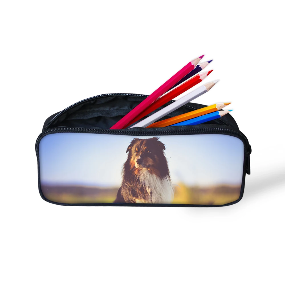 

Fashion Pencil Bags Australian Shepherd Dog Patten Pen Cases School Supplies Stationery Cute Dogs Pencil Box Custom Make Up Bag