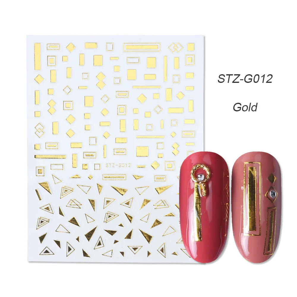 1 шт золотые Серебристые 3D наклейки для ногтей прямые изогнутые вкладыши полосы ленты обертывания геометрический дизайн ногтей украшения BESTZG001-013 - Цвет: STZ-G012 Gold
