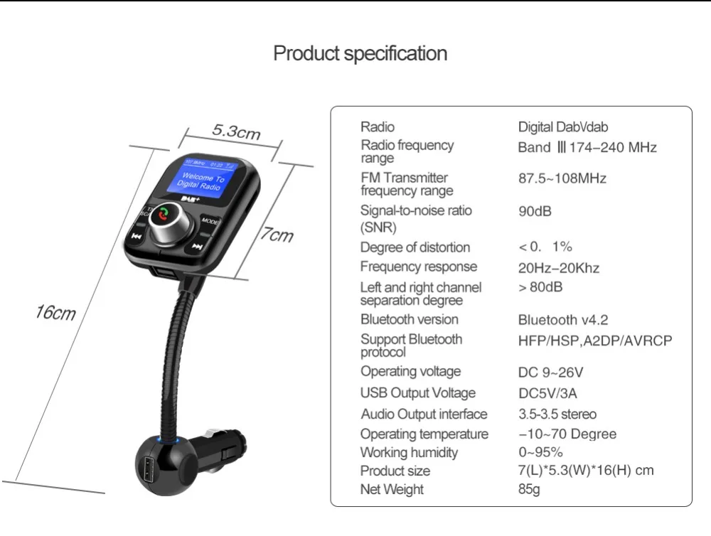 ALLSOME FM Bluetooth передатчик приемник DAB Bluetooth громкой связи автомобильный комплект с ЖК-дисплеем поддерживает DAB UDisk TF USB Автомобильное зарядное устройство