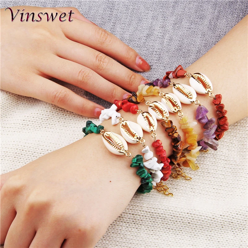 

Vinswet 2019 Summer Beach Boho Shell Bracelet Conch Sea Natural Stone Gem Chips Shell Seashell Bracelets Woman Girl Female