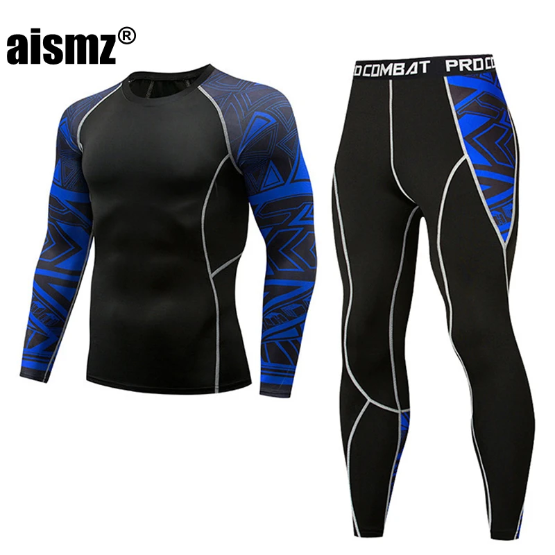 Aismz Men Thermal Underwear Sets Fashion Printing Compression Fleece Sweat Quick Drying Thermo Underwear Men Clothing Long Johns men's thermal underwear sets Long Johns