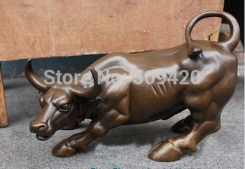 

oMedium Size Bronze Coffee Wall Street Bull OX Statue Figure 8"long