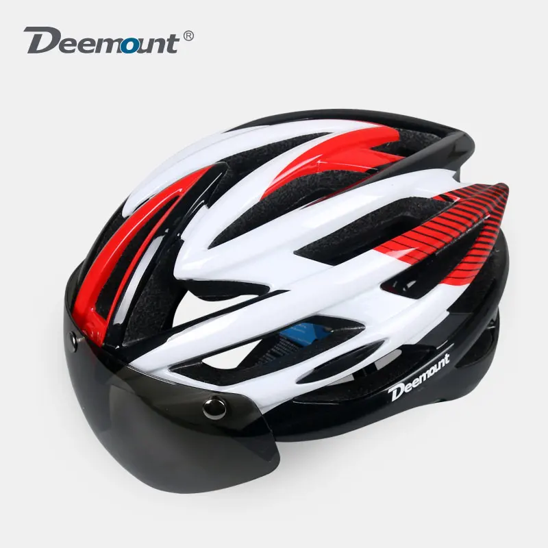 Deemount велосипедный шлем велосипедный MTB горный велосипед защитная крышка W/H светодиодный светильник Goggle Объектив в форме 26 полостей PC EPS пена - Цвет: Red White