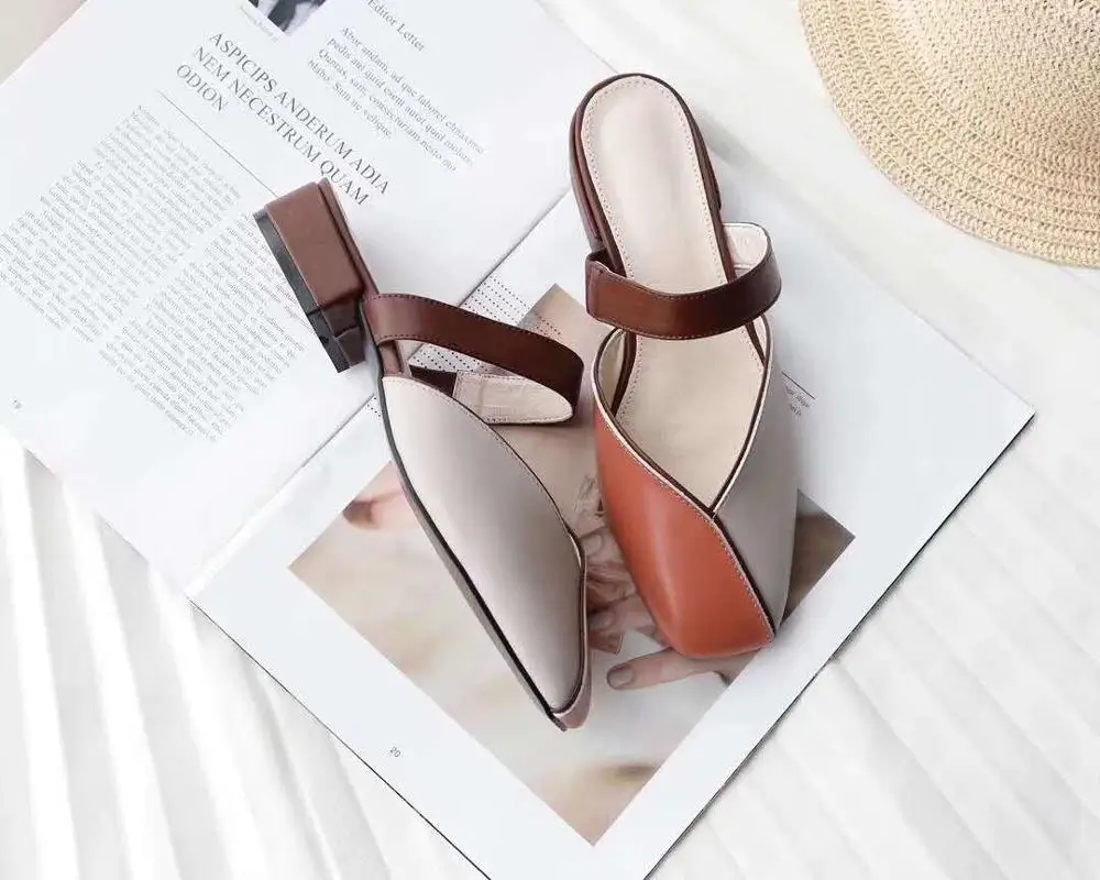 2019 New Fashion Women Slippers Soft Cow Leather Summer Square Toe Mixed Colors Low Heels Ladies Sandals Female Drees Shoes 2019 New Fashion Women Slippers Soft Cow Leather Summer Square Toe Mixed Colors Low Heels Ladies Sandals Female Drees Shoes