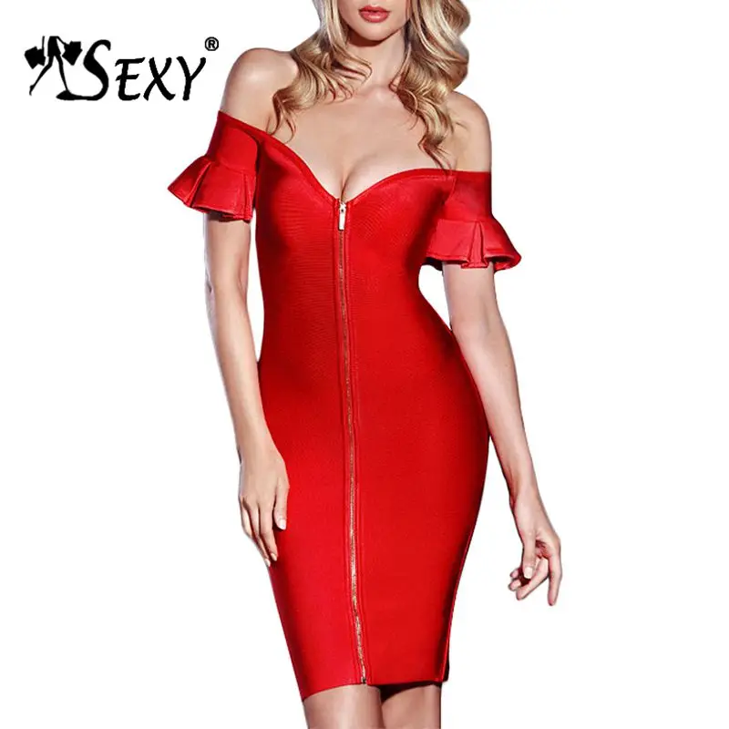 Женское облегающее мини платье Gosexy с открытыми плечами рукавами оборками v