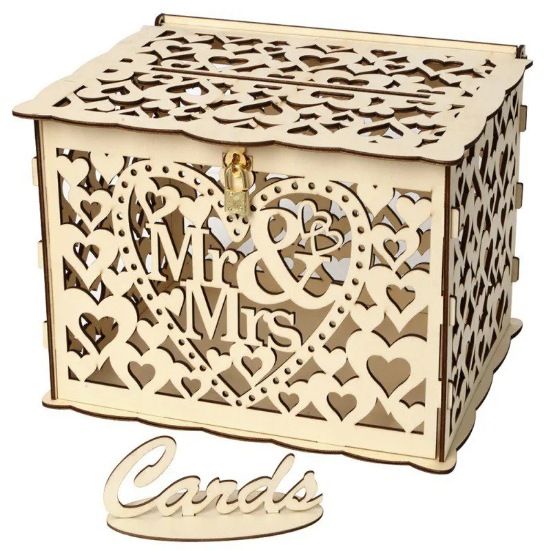 DIY Подарочная коробка для приглашения на свадьбу романтическая деревянная коробка для денег с замком красивое украшение для свадьбы, дня рождения, вечеринки - Цвет: B